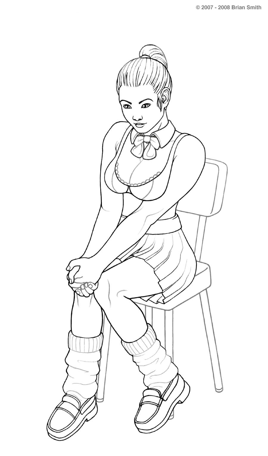 Lineart of kawaii Japanese girl