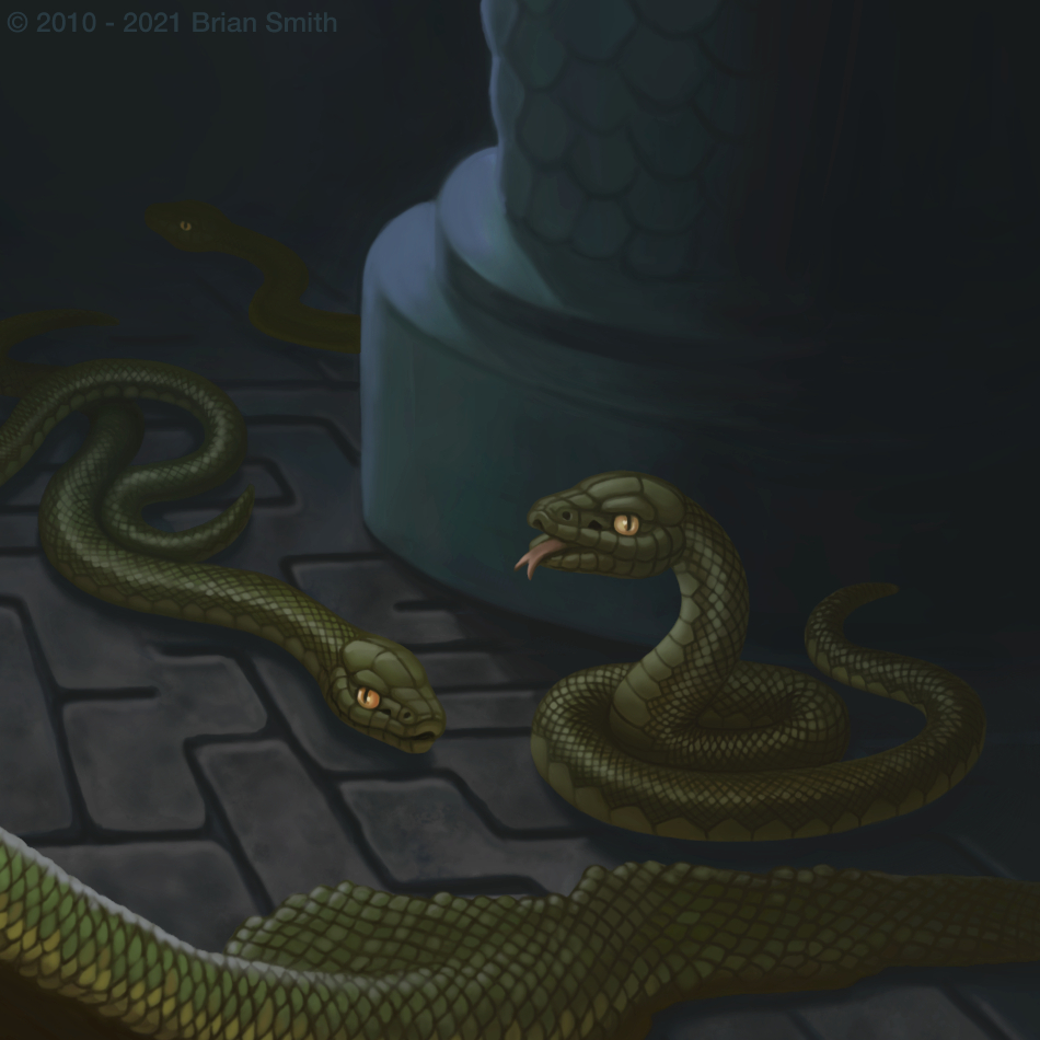Medusa snakes closeup
