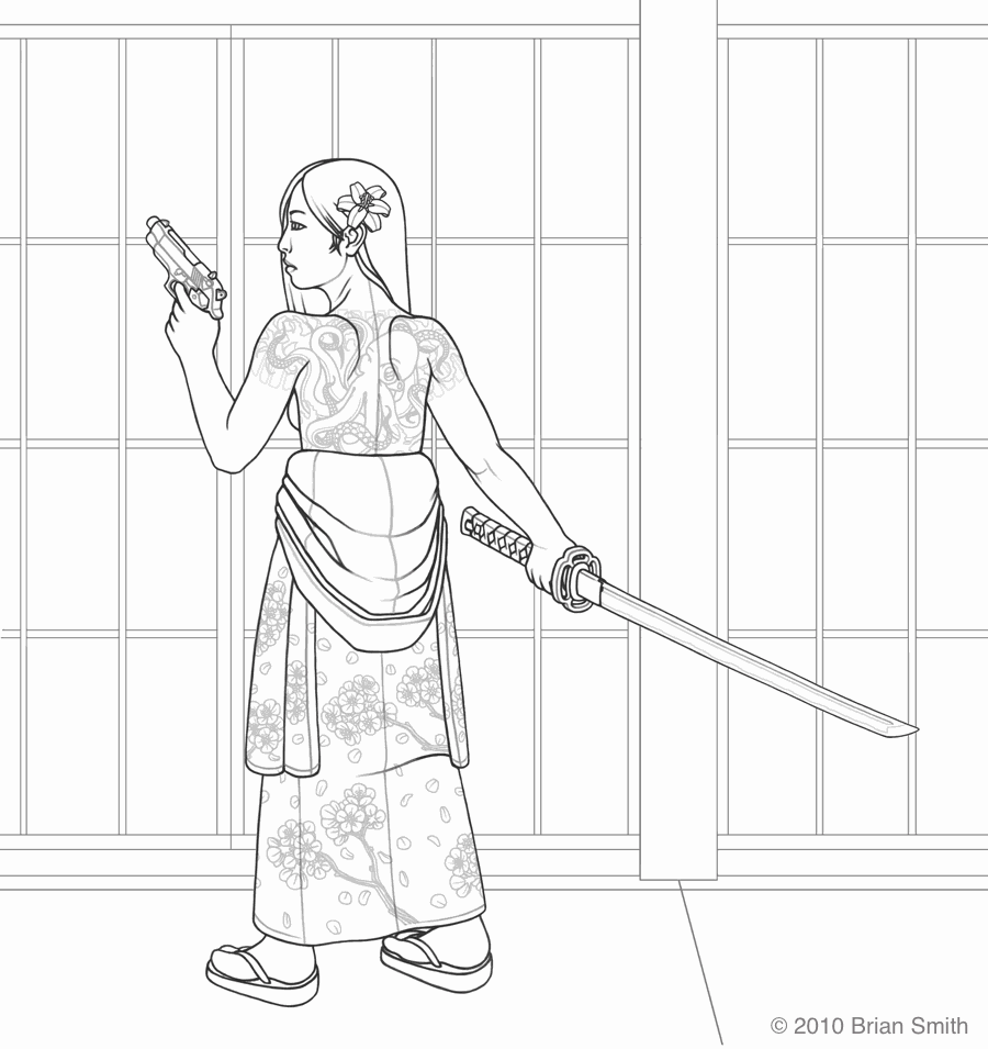 Yakuza girl lineart